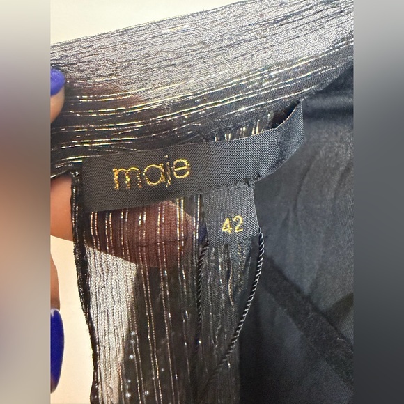 Maje Black Metallic Sheer Long-Sleeve Mini Silk Dress - Picture 3 of 8